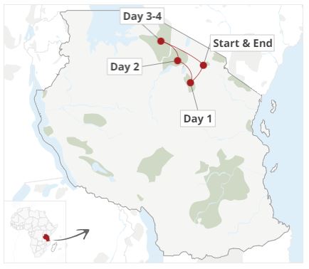 4 Days Safari Map