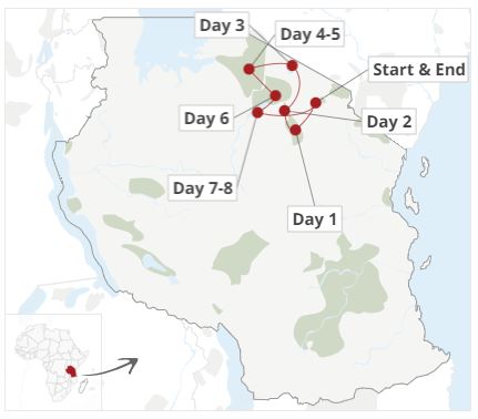 8 Days Safari Map